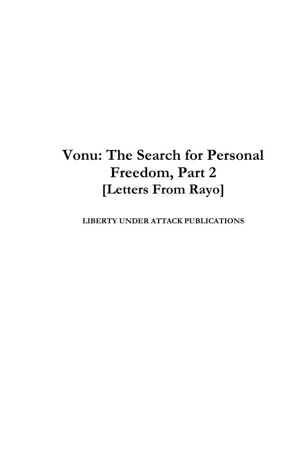 Vonu: The Search for Personal Freedom, Part 2, Letters from Rayo cover