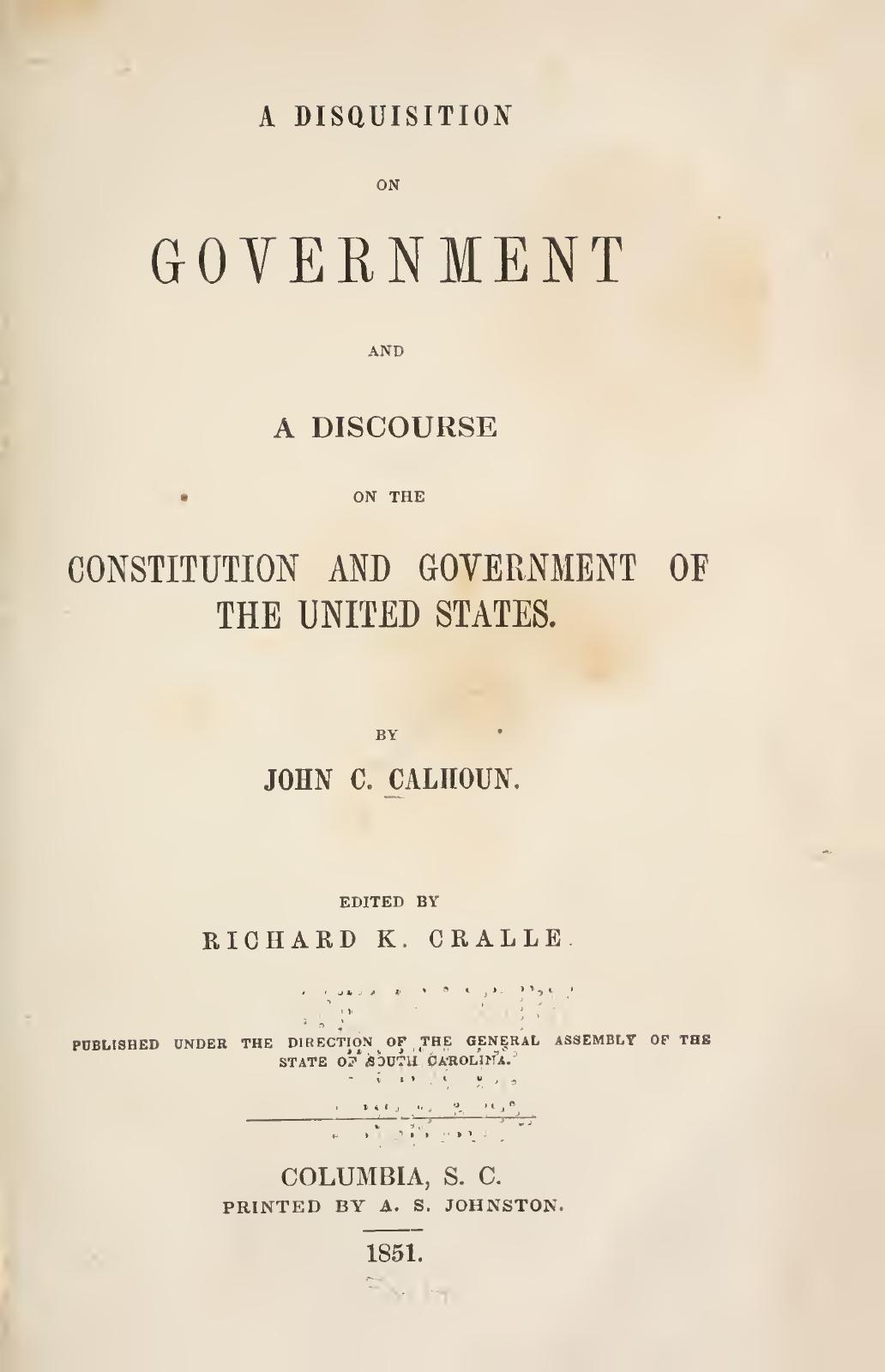 A Disquisition on Government cover